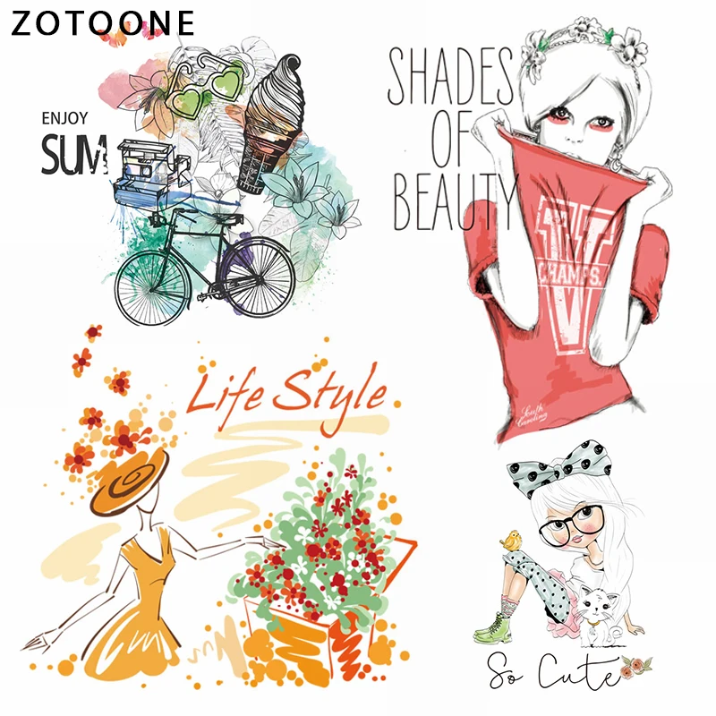 

ZOTOONE Trend Girl Iron on Transfer Patches on Clothing Diy Patch Heat Transfer for Clothes Decoration Stickers Accessories E
