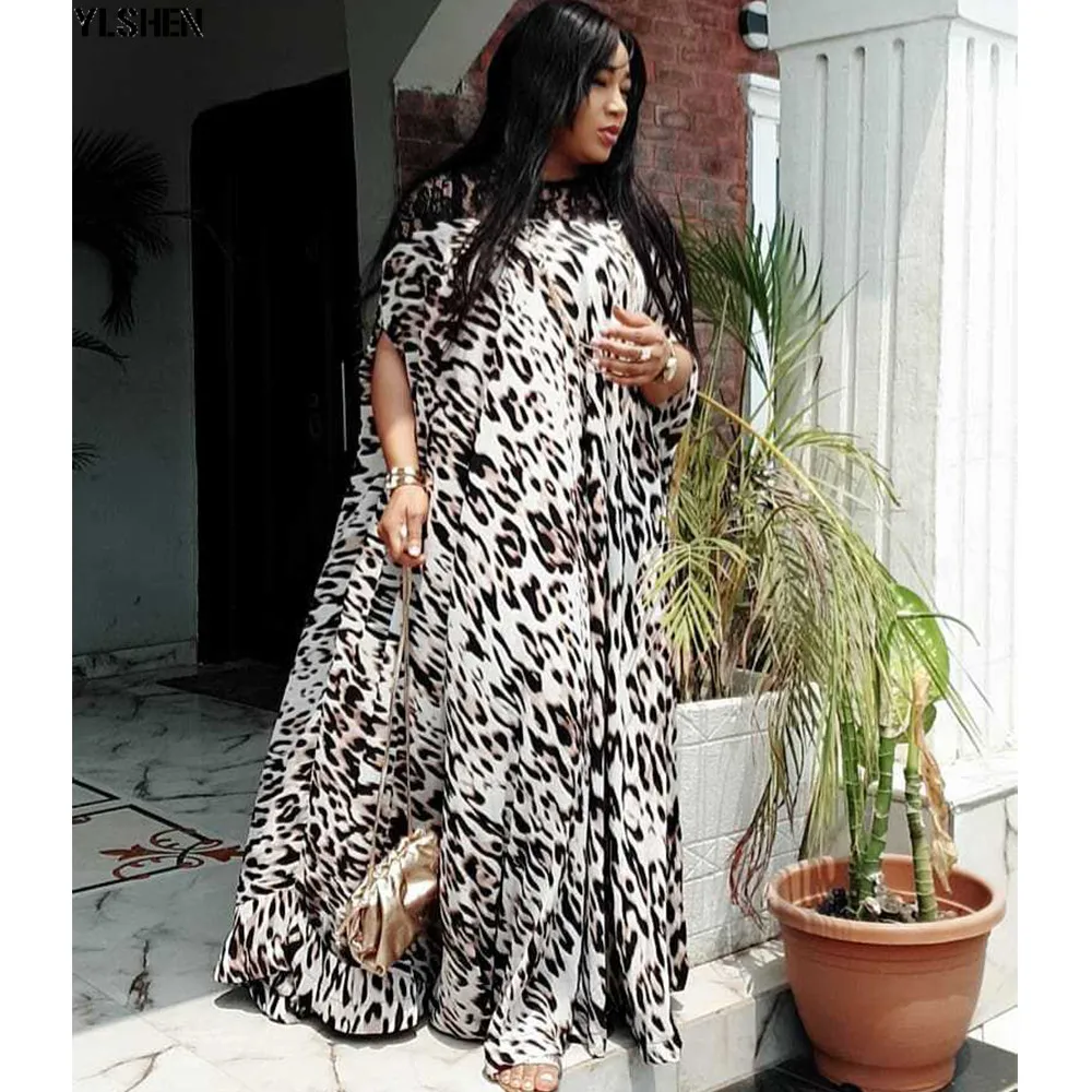 

Length 150cm Africa Dress African Dresses for Women Dashiki Leopard Lace Traditional Boubou African Clothes Abaya Muslim Dress