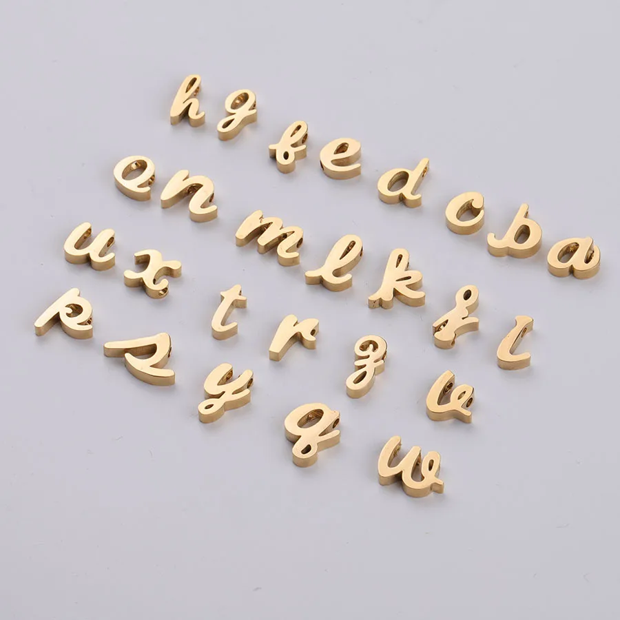 

100% Stainless Steel A-Z Alphabet Letter Bead Charm Gold/Rosegold/Silver Color Metal Letter Bead Mirror Polished Wholesale 26pcs