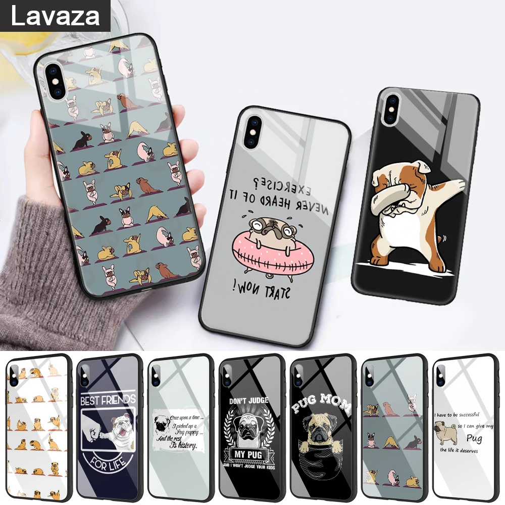 Роскошный стеклянный чехол для телефона в виде мопса Apple iPhone 11 Pro X XS Max 6 6S 7 8 Plus 5 5S