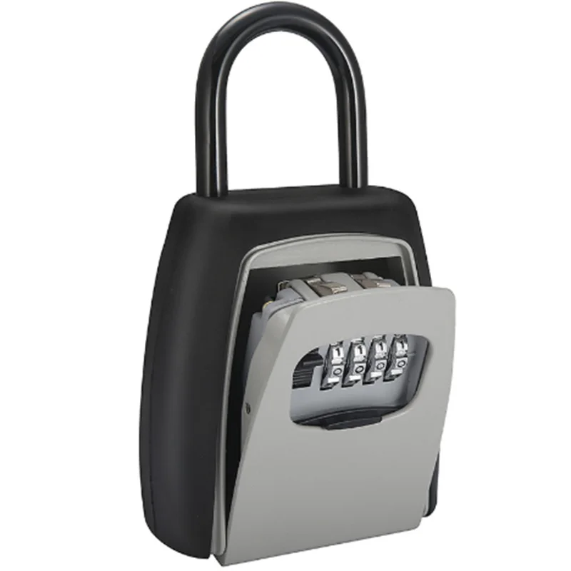 

Password Key Box Grey Four-Digit Password Lock Padlock Type Free Installation Padlock Key Lock Box Key Storage Lock Box