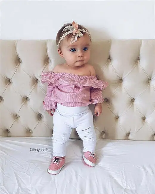 

Pudcoco New Baby Fashion Newborn Kids Baby Girls Tops Romper Bodysuit Ripped Pants Outfits Clothes Set
