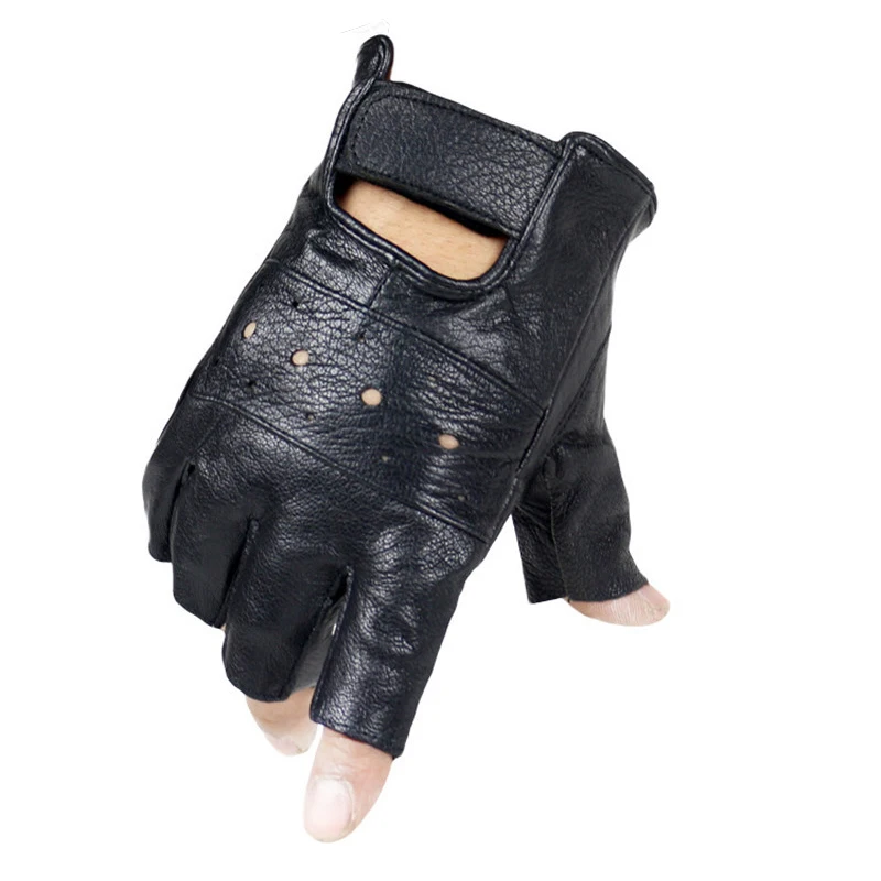 

Men Slip-resistant Leather Sheep Moto Leather Fingerless Gloves Half Finger High Quality Luvas Driving Training Fitness Guantes