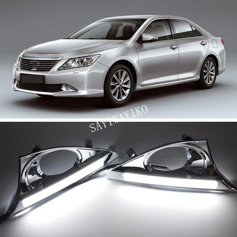 

2Pcs DRL For Toyota Camry 2012 2013 2014 Daytime Running Lights fog lamp cover 12V Daylight with yellow signal lamp
