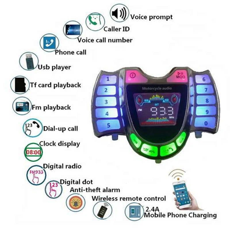 Bluetooth-стереоколонка для мотоцикла водонепроницаемая FM-радио | Автомобили и