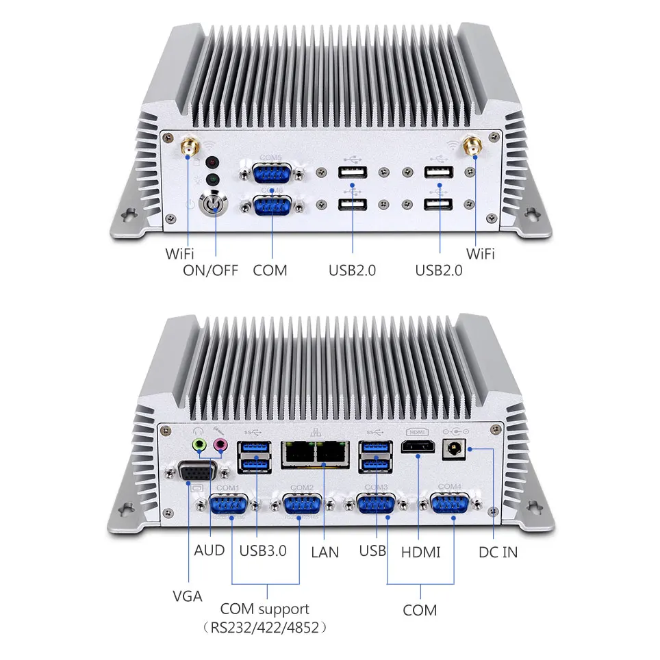 6 * COM 2 LAN Мини ПК Intel Core i7 4650U RS232 HDMI WIFI Ubuntu Windows 10 безвентиляторный промышленный