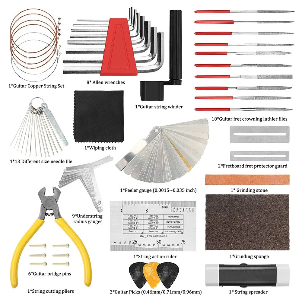 

54Pcs Guitar Repairing Maintenance Tool Kit Guitar Cleaning Care Accessories Guitar Fret Rocker Leveling File Kit