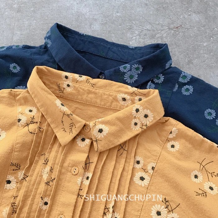 

2020 New Autumn Winter Women Dress Japan Style Mori Girl Literary Print Loose Turndown Collar Long Sleeve Dress