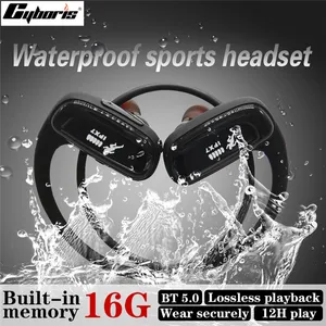 cyboris running riding sports earphone waterproof wireless 16gb mp3 player bluetooth headset 12hrs for iphone vivo xiaomi huawei free global shipping