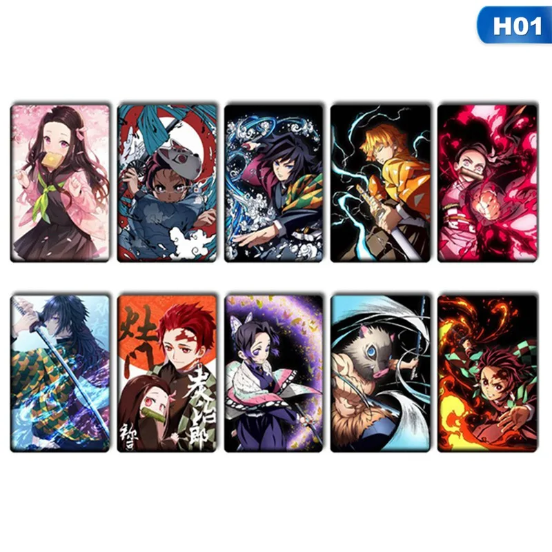

10Pcs/Set Demon Slayer Kimetsu no Yaiba Anime Card Sticker Pack DIY Waterproof Card Classic Kids Stickers Toys For Children