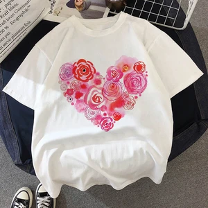 Love Heart Printed Women T shirt Harajuku T Shirt Women Cute T-shirt
Funny Cartoon Aesthetic Female T-Shirt Tee Top