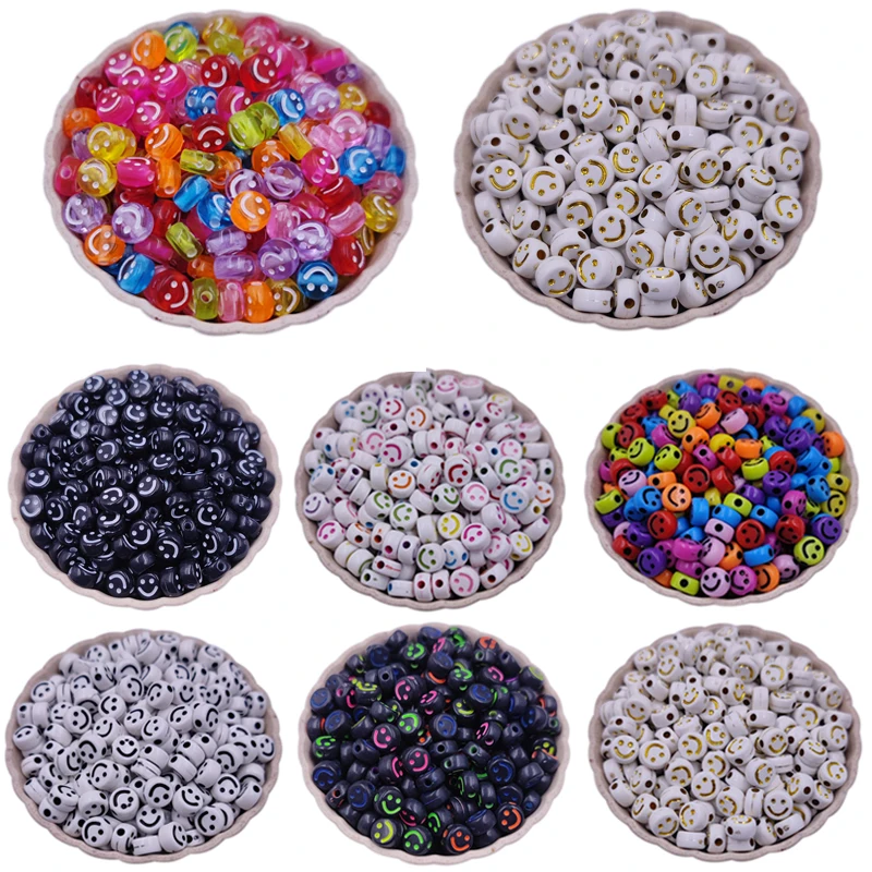 

50Pcs 7mm Smiling Face Loose Beads DIY Crafts For Jewelry Making Necklace Bracelet Wholesale Pendant