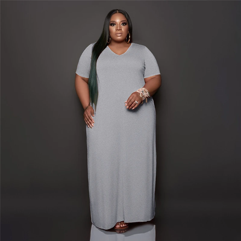 

2022 Maxi Dresses for Women Summer Short Sleeve V Neck Loose Long Dress Lounge Wear Dress Plus Size Wholesale Dropshipping