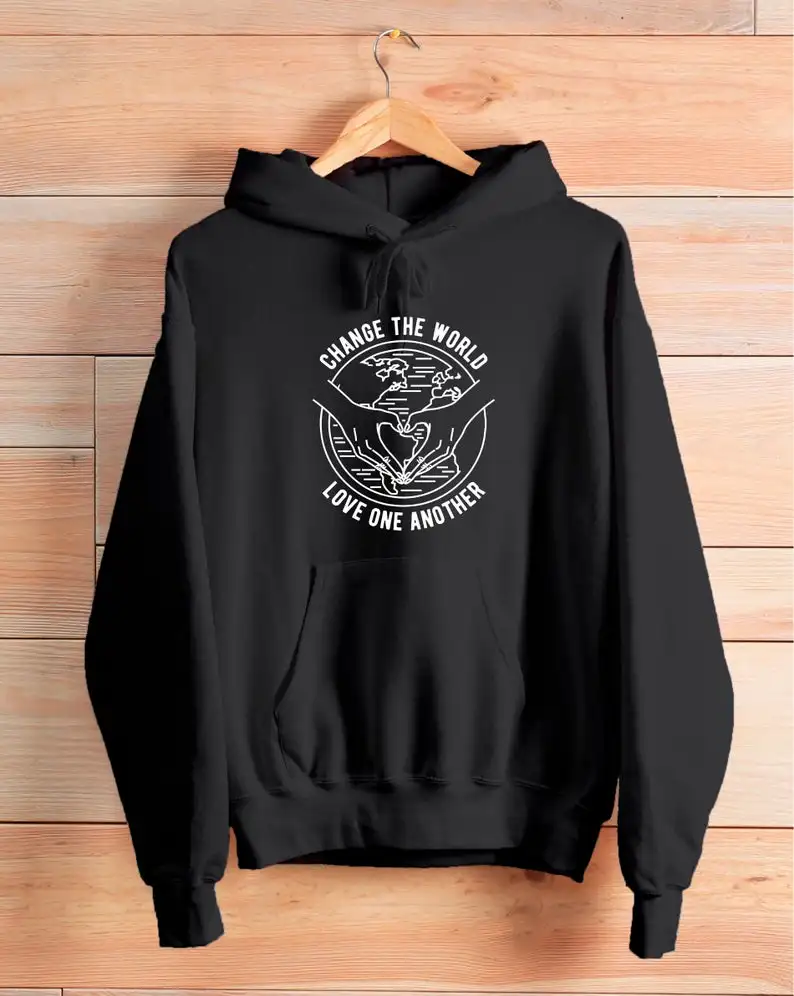 

Повседневная хлопковая толстовка с капюшоном с надписью «изменить мир любви друг друга» для женщин, унисекс, забавные пуловеры с графикой, ...