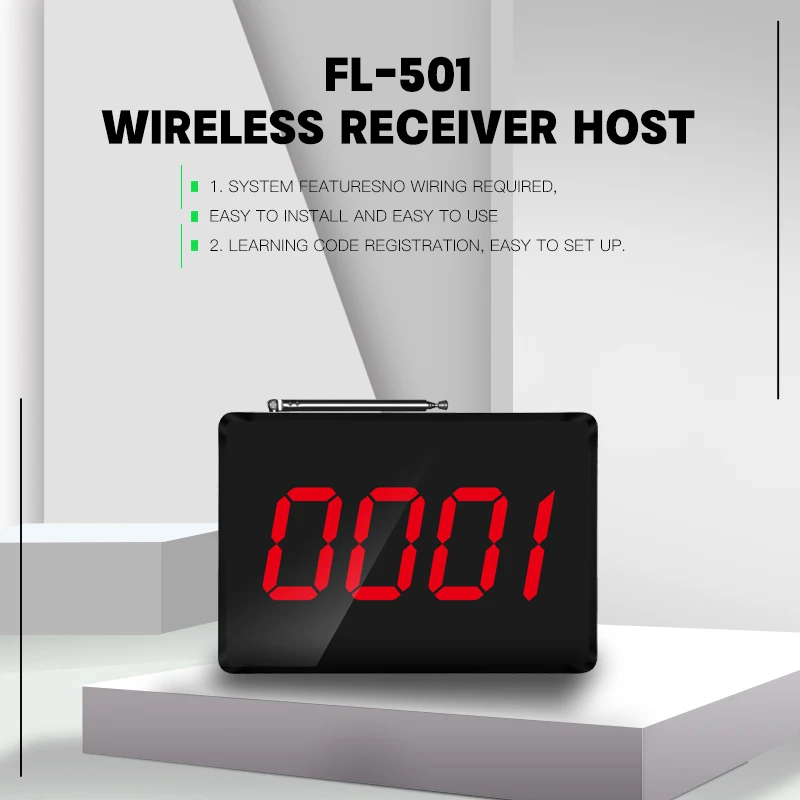 

FL-501 Wireless Calling Customer Pager Service Receiver Counter Screen Host Voice Broadcast System For Restaurant Cafe Bar Hotel