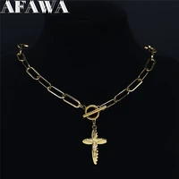 stainless steel cross jesus choker necklace for womenmen gold color catholic small chain necklaces jewelry bijoux n6011s01