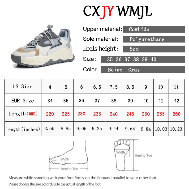 

CXJYWMJL Genuine Leather Spring Women Platform Sneakers Fashion Thick Bottom Vulcanized Shoes Net Chunky Casual Shoes For Ladies