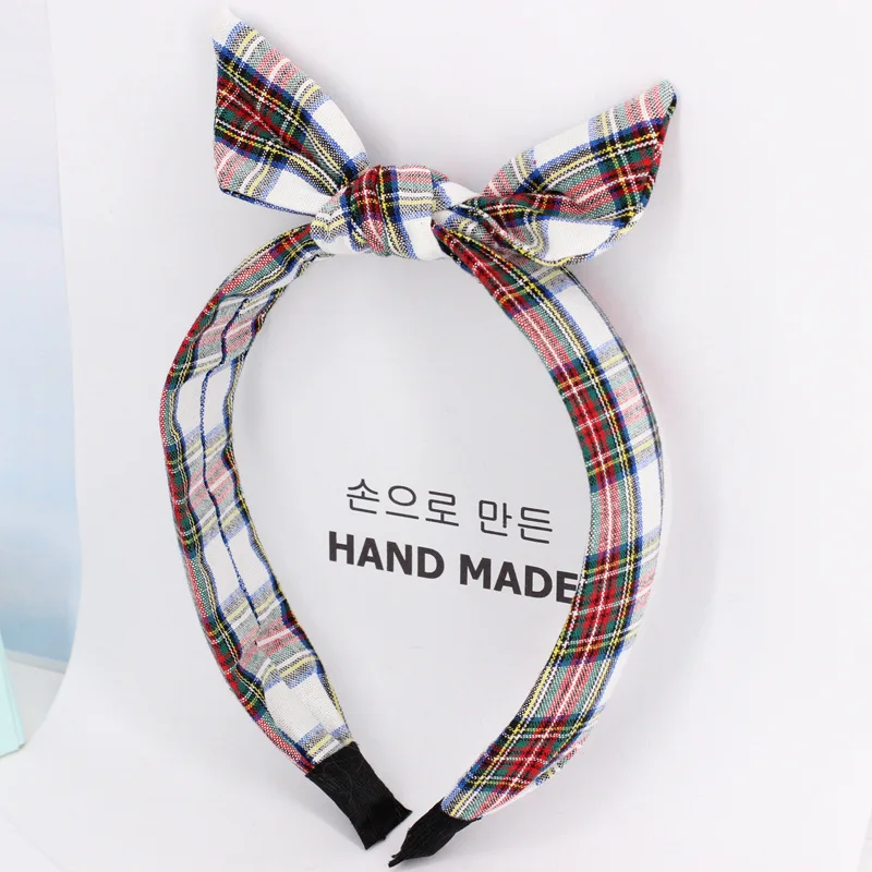 white bow Шотландский узор, клетчатые повязки на голову для девочек, эластичные повязки для волос с витой клетчатой клеткой и бантом, аксессуары для волос для женщин - Цвет: white bow