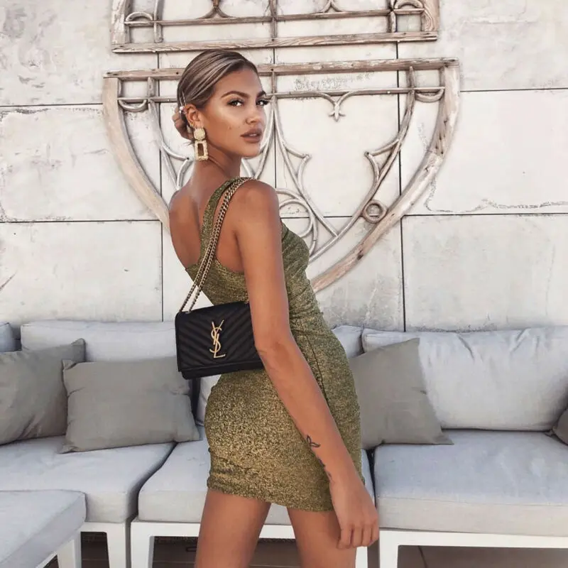 Новинка женские летние платья на одно плечо без рукавов с блестками сексуальное