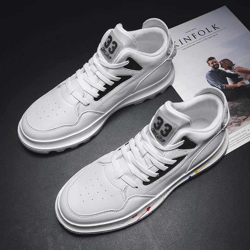 

Trendy Wild Leather Sports Casual Shoes High Top Sneaker Men Shoes High Quality Non-slip Walking Shoe Zapatos De Hombre Shoes