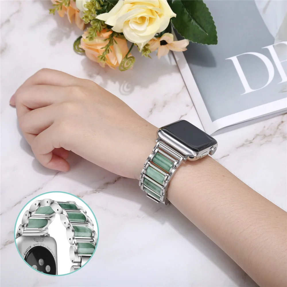 

40 мм 44 мм роскошный Изумрудный ремешок для Apple Watch Series 5 4 3 2 1 браслет для iWatch 38 мм 42 мм металлический Регулируемый наручный ремень