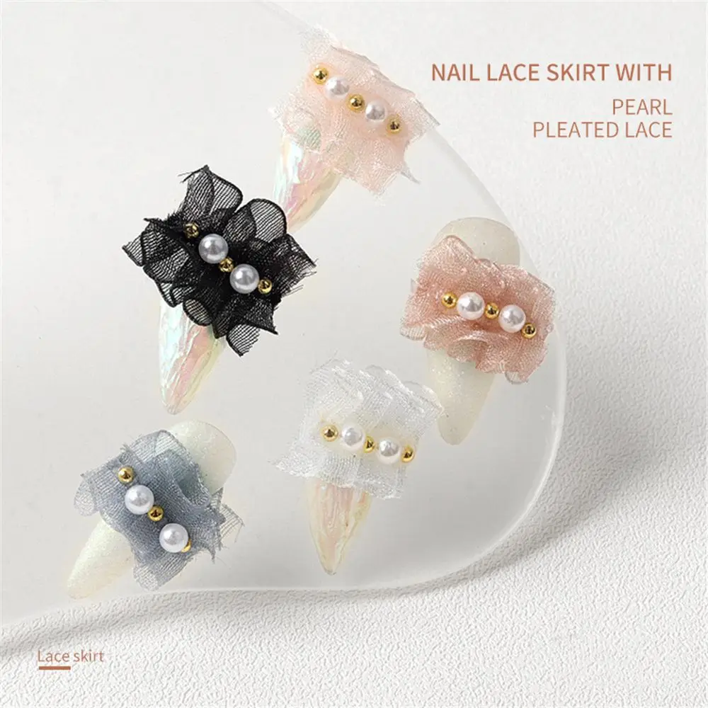 

5PCS 3D Fashion Lace Trim Nail Art Decorations Fairy Lace Ribbon Pearl Bow DIY Nail Art Ornaments Colorful Manicure Accessories