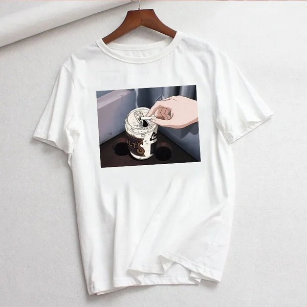 

summer ins fun Japanese new letters cartoon prints top fun chic Harajuku tees Vintage Ulzzang cute loose casual swe