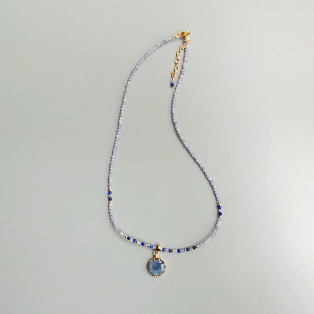 LII Ji натуральная Кианит Подвески Танзанит Lapis Lazuli 9K G-F нежный ожередье подвеска ручной работы