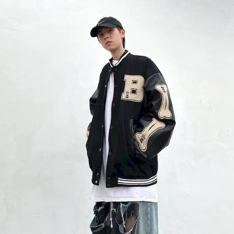

Men's Jacket High Street Spring Autumn National Fashion Hip-hop Woolen Vintage Baseball Jacket Men's Loose Street Coat Unisex