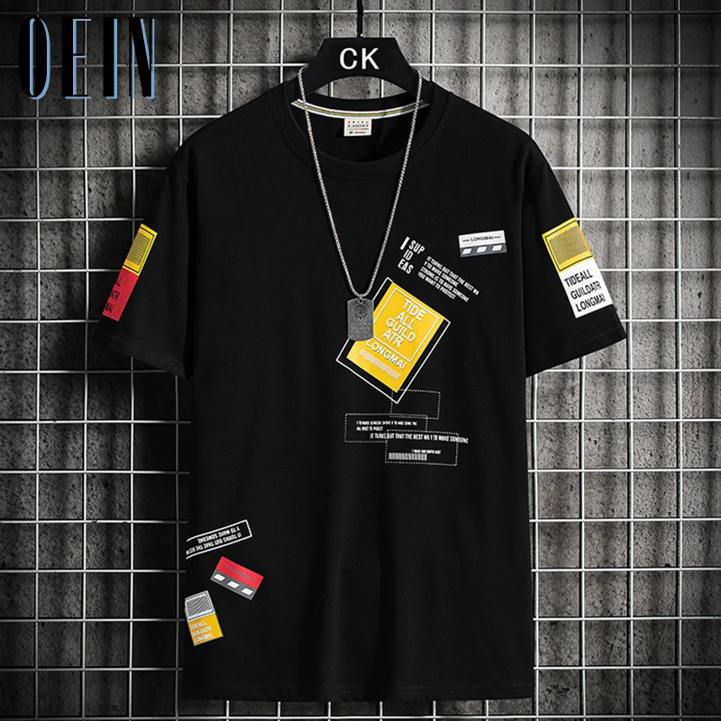 

OEIN 2021 Men T-shirt Hip Hop Printed Summer Streetwear Tops New O-NECK Cotton Male Casual Tshirts Oversized Rock Plus Size 4XL