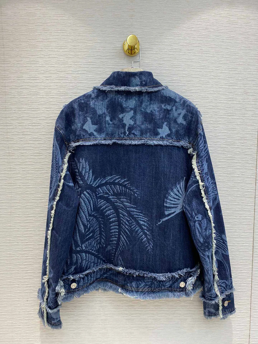 

Runway Denim Jeans Jacket Women Fashion Retro Lapel Double Pocket Tassel Floral Print Blue Jean Jackets Cotton Vintage Coat