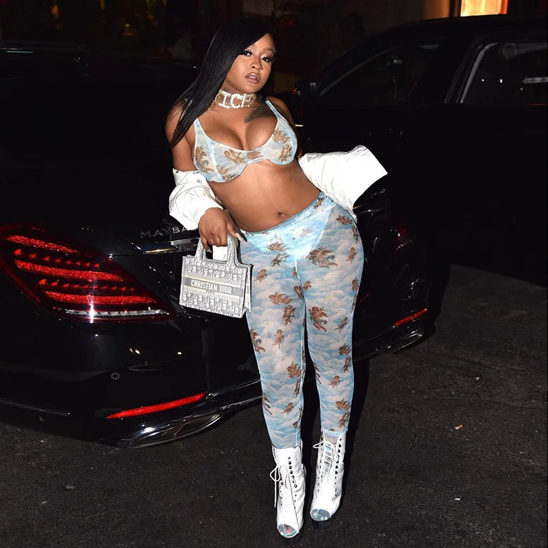 

Zoctuo Pant For Women High Waist Print Skinny Pant Spring Summer Women Sexy Party See Through Streetwear Casual Trousers 2021