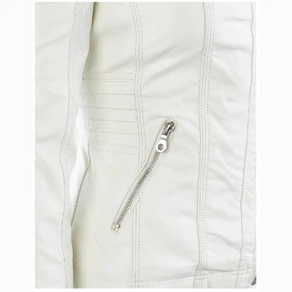 Женская ветровка из ПУ кожи однотонная белая куртка на молнии с длинным рукавом в