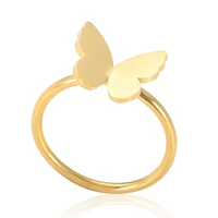jinhui fashion stainless steel butterfly ring gold plated thin ring for women wedding party jewelry gift