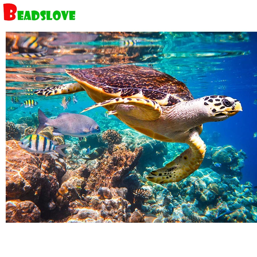 Алмазная картина морская черепаха морские Стразы полностью квадратная круглая