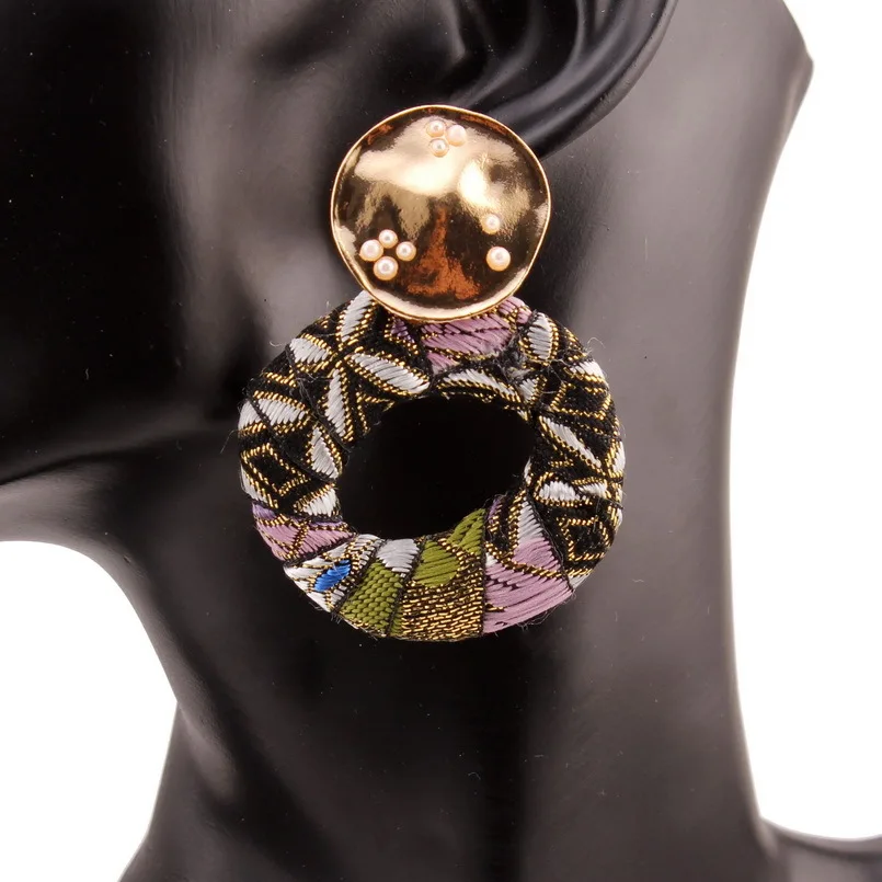 Женские богемные серьги Florosy золотистые круглые этнические на пуговицах