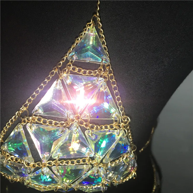 

Geometric Shapes Crystal Rhinestone Body Accessories Bling Metal Bust Chain Hollow Out Tassel Waist Chain Carnival Body Jewelr