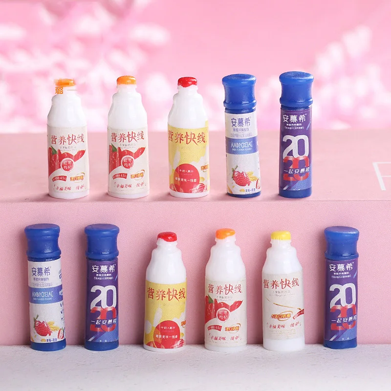 

10Pcs Cute Resin Milk Bottle 1:12 Scale Dollhouse Miniature Doll house Accessories Cute Kids Kitchen Play Toys Mini Food