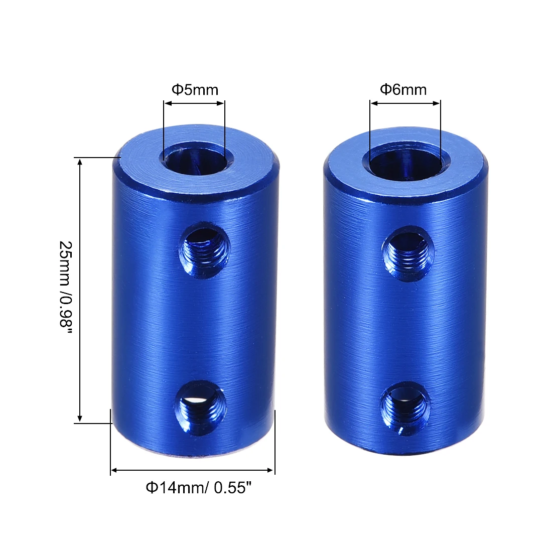 

uxcell 4pcs 5mm to 6mm Bore Rigid Coupling 25mm Length 14mm Diameter Connector Blue for Model Car Model Boat Hardware etc