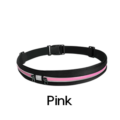 Pink Sports Running Belt Slim Waist Pocket Belt Outdoor Dual Pouch 2 Pockets Sweatproof Reflective Waist Pack Fitness Workout Bag - Цвет: Pink