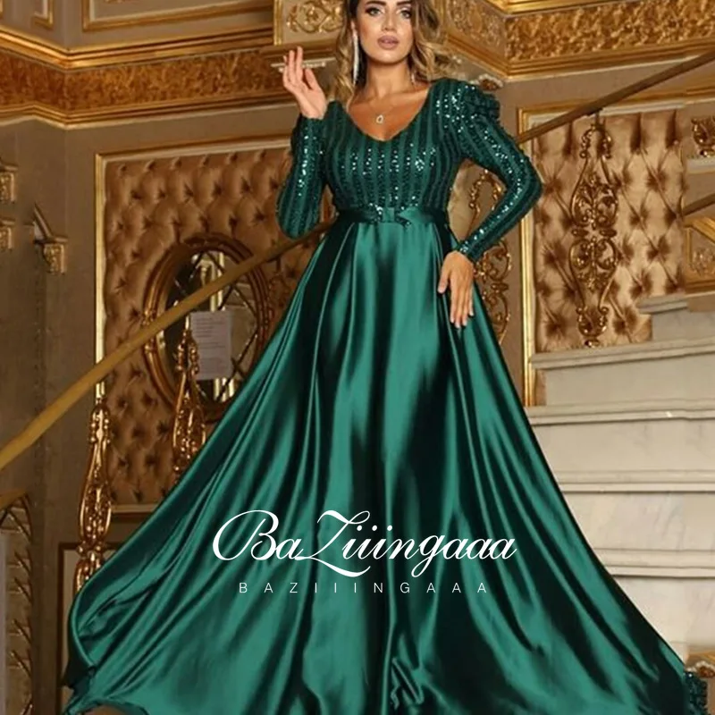 

BAZIIINGAAA Luxury Cocktail Dresses Long Woman Gown Beaded Sequins Robes de cocktail Parties Bride Dress Prom Party Gowns