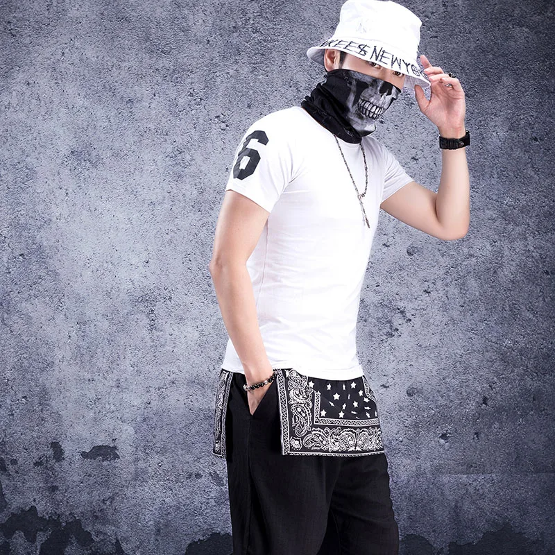 

Apron stitching round neck short sleeve t-shirt half sleeve t-shirt large Korean edition summer men's wear long large size