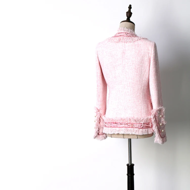 Женская твидовая куртка с кисточками и люрексом v-образный вырез осенняя