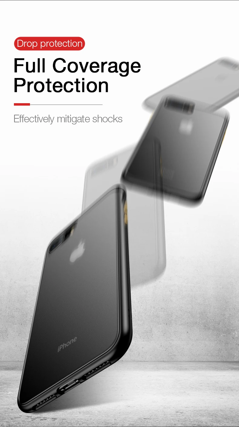 CAFELE чехол для телефона для iPhone 7, 8, 7 plus, 8 plus, PC, жесткая задняя крышка с силиконовым чехлом, чехол с мягкими краями, полупрозрачная задняя крышка для iPhone 7, 8 Plus