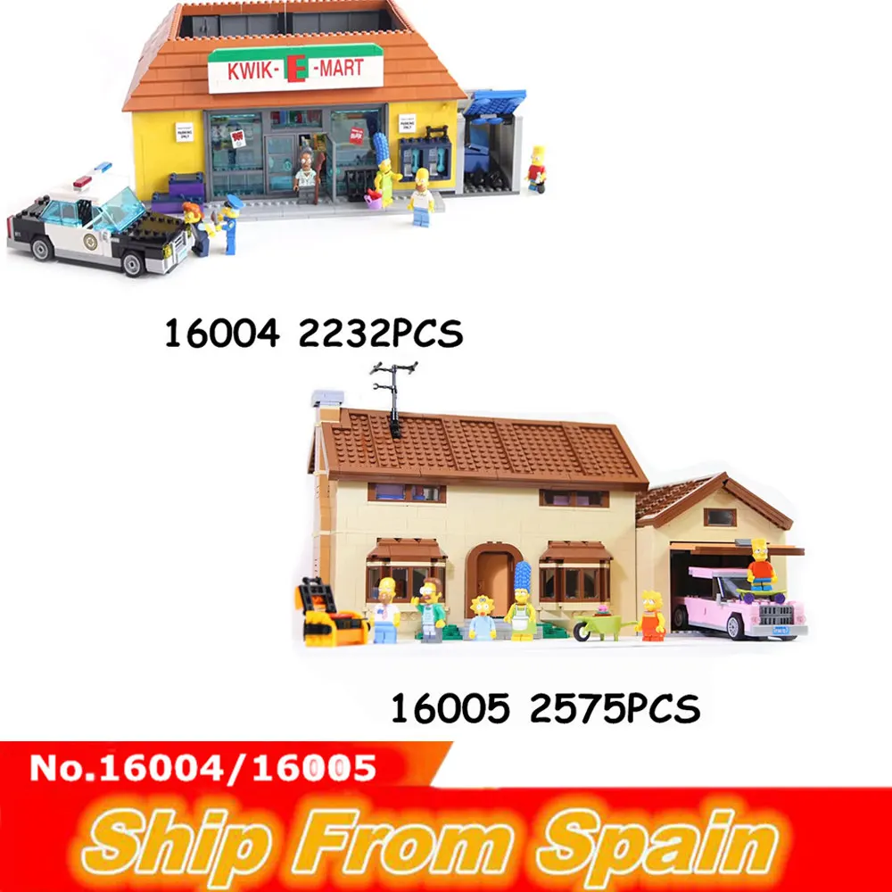 Lepinblcoks 16004 16005 серия фильмов Kwik-E-Mart картонный дом строительные блоки кирпичи 71016 10236 71006 05047 Рождественская Детская Игрушка