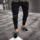 Мужские модные дизайнерские брендовые черные джинсы, облегающие рваные джинсы с татуировкой, обтягивающие высококачественные джинсы в стиле хип-хоп, мужские джинсы с дырками