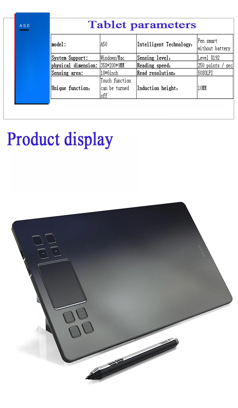 Цифровой планшет графика Рисование планшет Pad w/ручка 8192 уровень 10x" и 6*4" 5080LPI с запасной nib цифровой ручкой