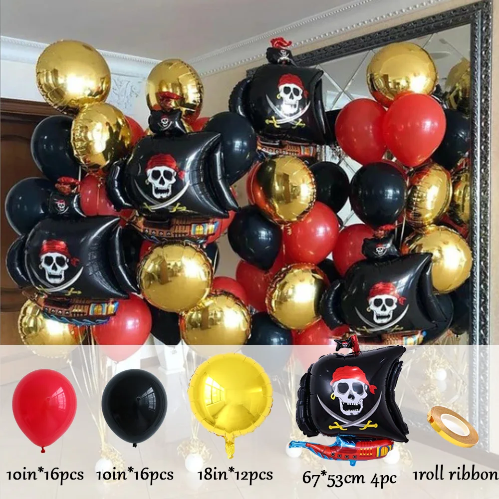 

49pcs Pirate Theme Party Balloons Set Halloween Decoration 18inch Gold Aluminum Foil Balloon Boy Birthday Baby Shower Supplies