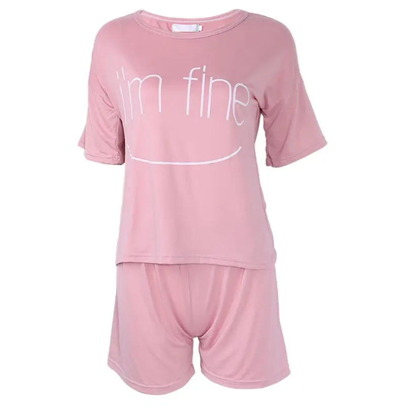 

Womens Letter Print Pajamas Set Short Sleeve Sleepwear Home Night Wear Cute Soft X3UE