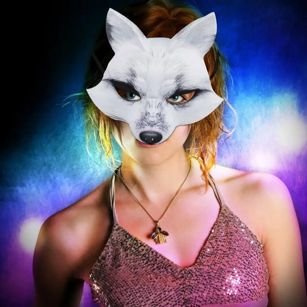 

2021 Halloween carnival party props EVA half face white fox mask